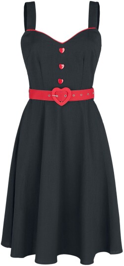 Voodoo Vixen Rockabilly Middellang kjole Queen Heart Button Flare Kjole XS til 4XL Damer svart-rød