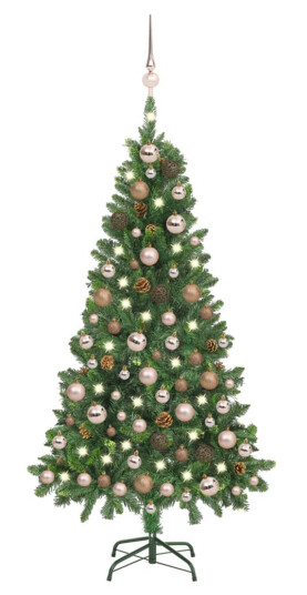 vidaXL Kunstig juletre med LED og kulesett og kongler 150 cm