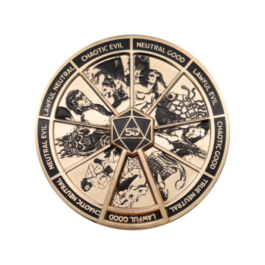 Dungeons & Dragons 24k gullbelagt Alignment Spinner Pin Badges - 50th Anniversary Limited Edition