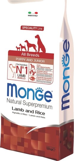 Monge Superpremium Dog Tørrfôr Puppy Natural Superpremium All Breeds & Rice For Alle Raser Lamb 2 X 12 kg