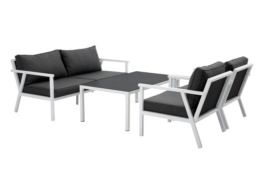 Brafab Rana sofagruppe Hvit med grå pute 2,5 seter sofa 2 lenestoler & bord Hvit
