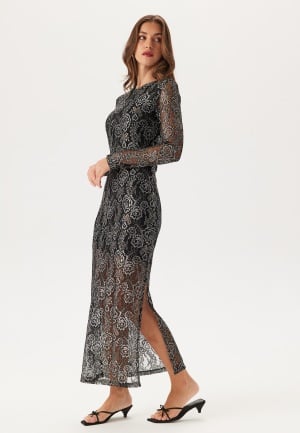 YAS Yaspolima Ls Long Lace Dress Black Detail:SILVER L