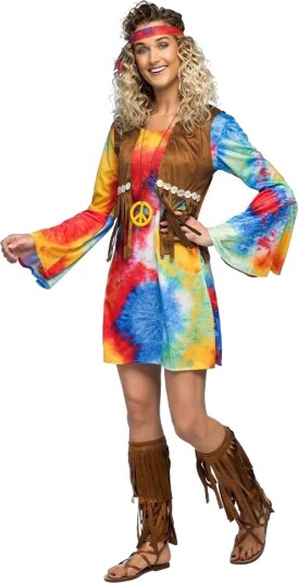 Hippie Breeze Komplett Hippiekostyme til Dame Medium/Large Hippie Breeze Komplett Hippiekostyme til Dame Medium/Large