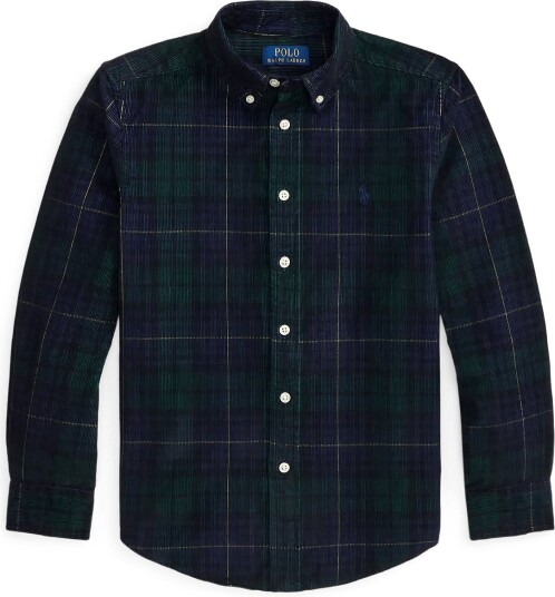 Ralph Lauren Kids Plaid Cotton Corduroy Shirt - #B7452 NAVY GOLD - 132-137