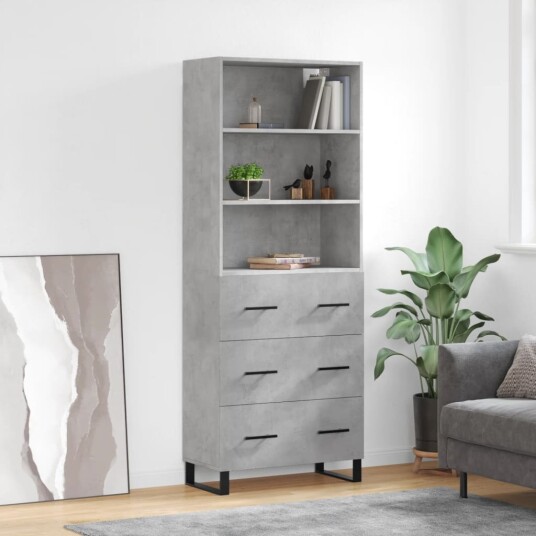  Highboard betonggrå 69,5x34x180 cm konstruert tre