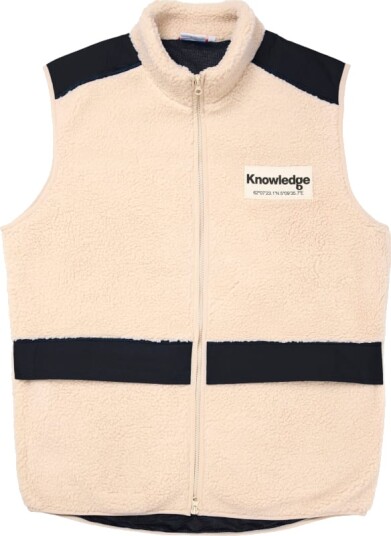 Knowledge Cotton Apparel Men's Teddy Fleece Hood Vest With Rib Stop In Contrast Color M White