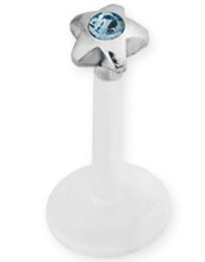 Labrett med Sølvfarget Stjerne & Blå Sten Strl 1.2 x 8 mm med 3 mm kule