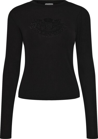 Juicy Couture Diamante Dog Crest Long Sleeve T Shirt Black XXS