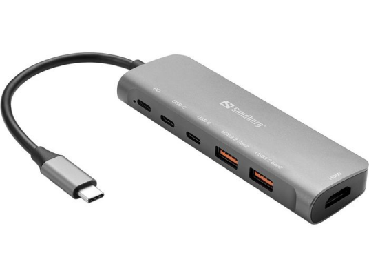 Sandberg USB C Dock HDMI + 2xUSB A + 2xUSB C + PD100W 1 Stykk SEN 136 65