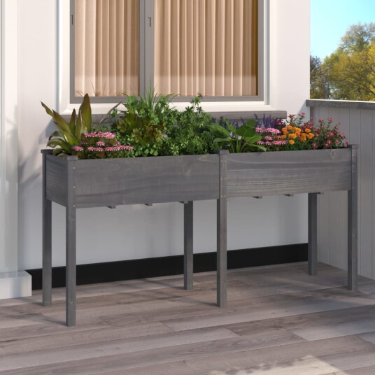 vidaXL Plantekasse med foring grå 161x45x76 cm heltre gran vidaXL Plantekasse med foring grå 161x45x76 cm heltre gran