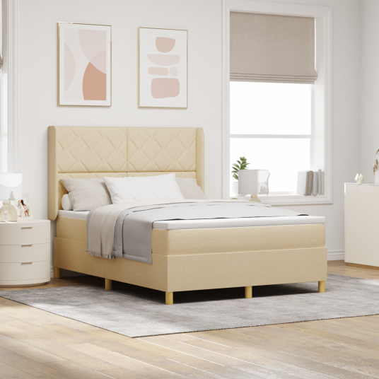 Box Spring Seng med Madrass & LED Krem 140x200 cm Stoff