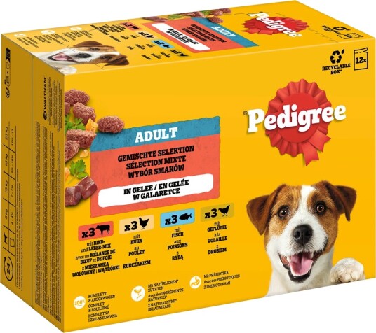 Pedigree våtfôr Adult Porsjonsposer Multipakke Sparepakke Blandet utvalg i gelé 4 varianter 48 x 100 g