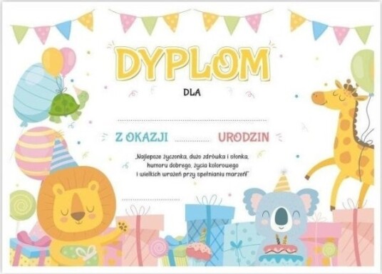 Learnhow Diplom A4 Bursdagsdiplom   Glade Dyr 5 Stk