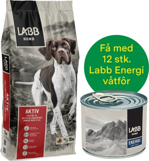Jaktkampanje Labb Aktiv 15 kg + 12 Stk Energi Våtfôr Jaktkampanje Labb Aktiv 15 kg + 12 Stk Energi Våtfôr