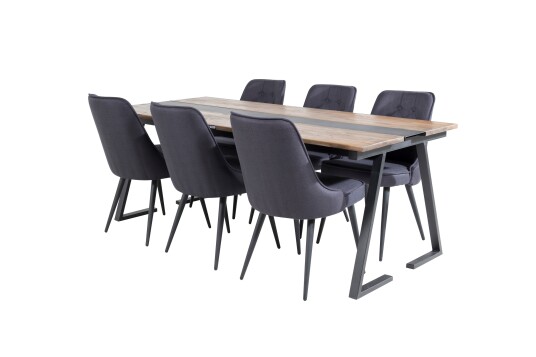 Venture Home Jakarta Spisegruppe 200 cm Rektangulær med 6 Velvet Stoler Sort