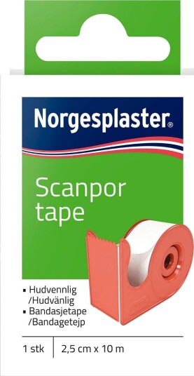 Norgesplaster Scanpor tape med dispenser hvit 2,5 cm x 10 m