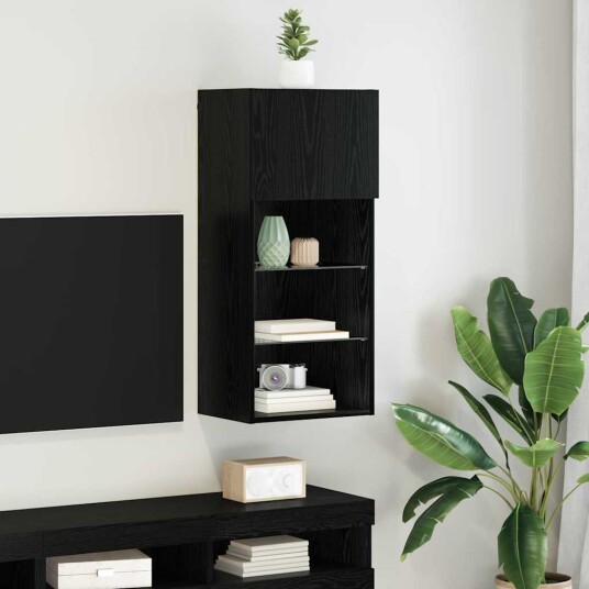Vegghengt TV skap Svart Eik 40,5 x 30 x 90 cm Konstruert tre Vegghengt TV skap Svart Eik 40,5 x 30 x 90 cm Konstruert tre
