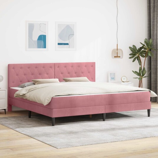 vidaXL Sengeramme med madrass med hodegjerde Rosa 200 x 200 cm Fløyel