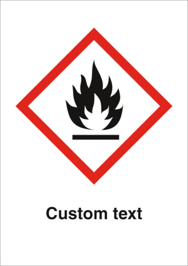 GHS 02 faresymbol skilt - Brannfarlig med valgfri tekst - A4  297 x 210 mm  - Plast