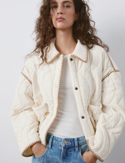 Mango Contrast Piping Quilted Jacket CreaM Mango Contrast Piping Quilted Jacket CreaM
