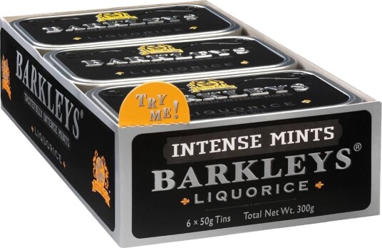 6 stk Barkleys Tastefully Intense Mints Liquorice   Sukkertøy med Lakrissmak   Hel Eske