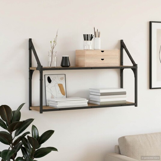 vidaXL Vegghylle Veggmontert Artisan eik 80 x 21 x 51 cm metall PB