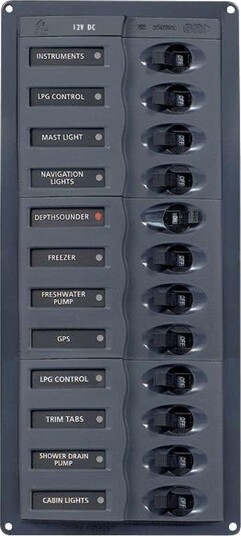BEP Strømpanel, 12 kontakter & automatsikringer, LED-indikator, 12V, 285 x 127 x 65 mm BEP Strømpanel, 12 kontakter & automatsikringer, LED-indikator, 12V, 285 x 127 x 65 mm