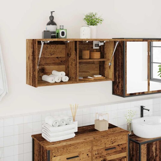 vidaXL Veggskap til baderom gammelt tre 80x25x40 cm konstruert tre vidaXL Veggskap til baderom gammelt tre 80x25x40 cm konstruert tre
