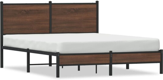 Sengeramme i metall med hodegavl brun eik 140x190 cm 8721102955099