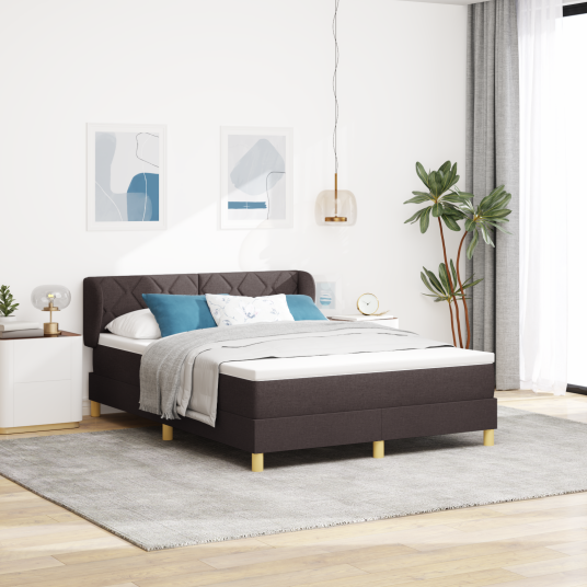 Box Spring Seng med Madrass Mørk Brun 160x200 cm Stoff