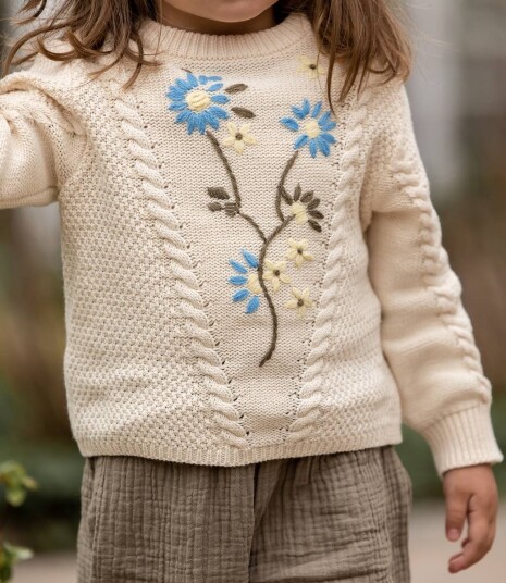 Fliink Flower Embroidered Pullover Sandshell (110 / 5 år)