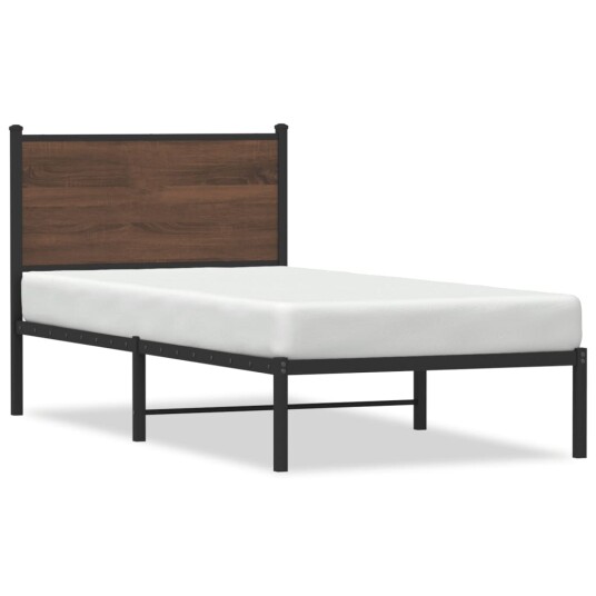  Sengeramme i metall med hodegavl brun eik 75x190 cm 8721102953422