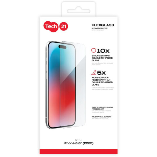 Tech21 FlexGlassUltra Clear Deksel for iPhone 17 Air Transparent