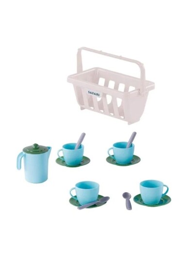 Cavallino Toys Cavallino Crockery in Basket Blue 15 pieces.