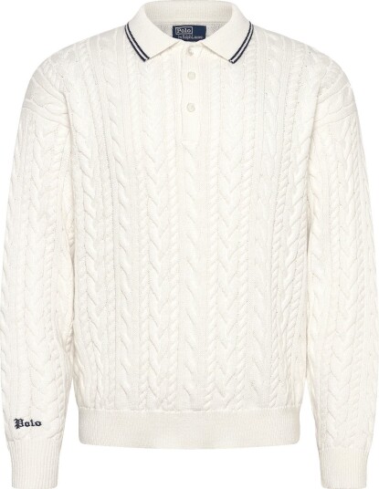 Polo Ralph Lauren Relaxed Fit Cable Polo Collar Sweater TROPHY CREAM M