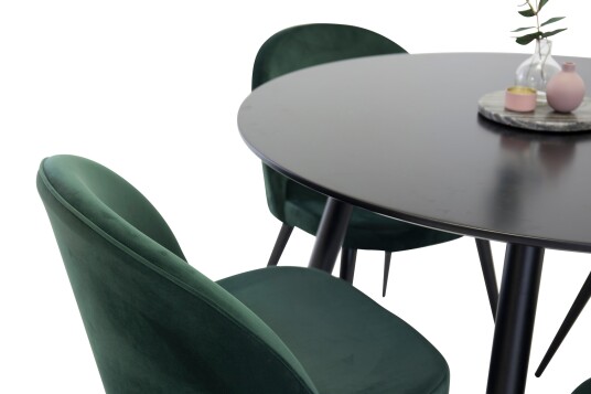 Venture Home Plaza Spisegruppe 100 cm Rund med 4 Velvet Stoler Sort