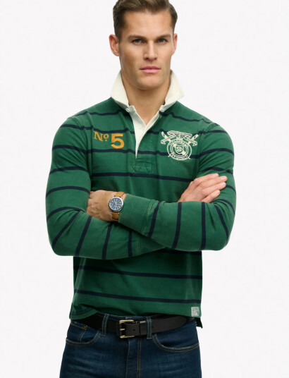 Superdry Double Emblem Stripe Rugby   Green   XXL