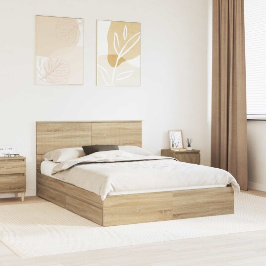 Seng med Oppbevaring Sonoma eik 135 x 190 cm Konstruert tre