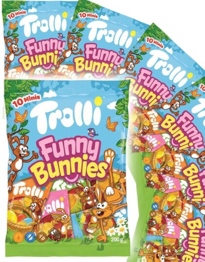8 stk Trolli Funny Bunnies   Vingummi Formet som Kaniner med Fruktsmaker 1600 g   Hel Eske