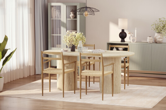 Scandinavian Choice Uppveda Spisebord med travertin look med 4 stk Jamna Armstoler Beige