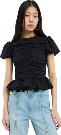 ROTATE Ruched Puff Sleeve Top Black 40 ROTATE Ruched Puff Sleeve Top Black 40