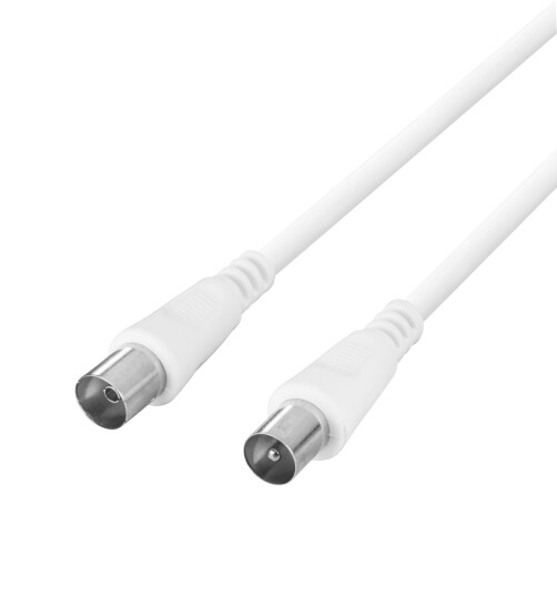 Deltaco Antenna cable, 75 Ohm nickel-plated connectors, 3m, white