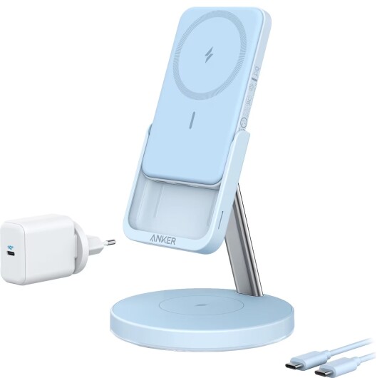 Anker PowerWave Mag-Go 2-i-1 ladestativ (blå) Anker PowerWave Mag-Go 2-i-1 ladestativ (blå)