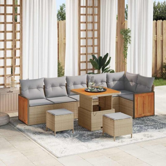 vidaXL Hagesofa Set 11 stk. 7-Antall seter Beige og lys grå