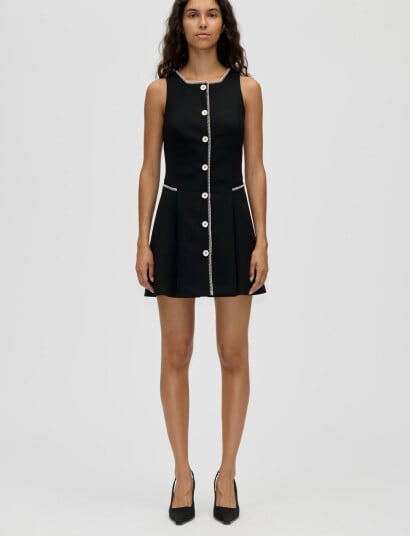 STINE GOYA Structured Crepe Sleeveless Button Up Mini Dress Black S STINE GOYA Structured Crepe Sleeveless Button Up Mini Dress Black S