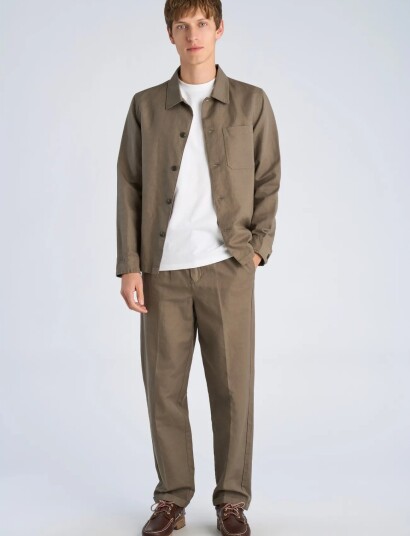 Lindbergh Linen Blend Overshirt Khaki green M