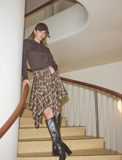 Co" Couture Dagnycc Check Tie Skirt Brown XL