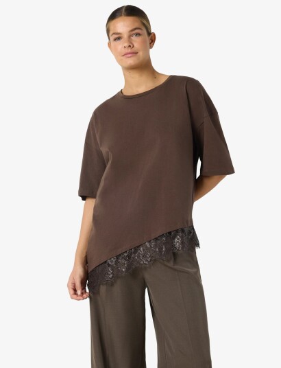 NOISY MAY Nmeasy Lace Detail S/S T Shirt /Tnt Brown S NOISY MAY Nmeasy Lace Detail S/S T Shirt /Tnt Brown S