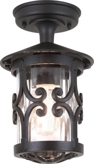 Hereford taklampe, svart/klar, IP23, metall – Elstead - Antikk - Lykt