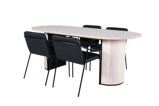 Venture Design Bianca & Tvist spisegruppe Svart/natur 4 stoler & bord 200 x 90 cm